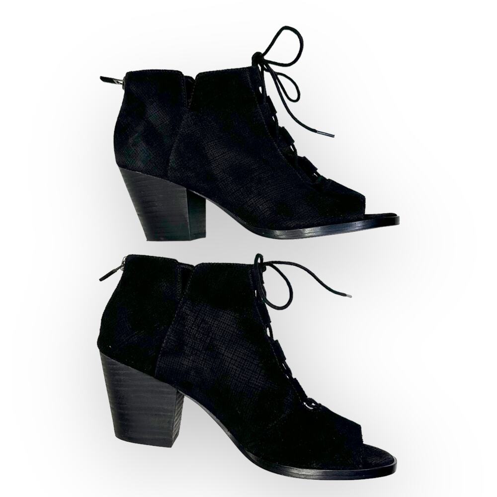 Eileen Fisher Fallon Peep Toe Lace Up Booties Women's Size 8 Black Suede 5838517 - Picture 6 of 11
